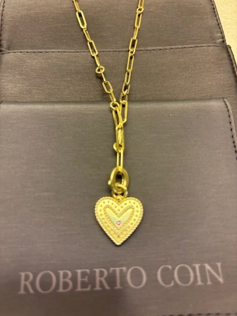 Roberto Moneda 18K Princesa Veneciana Diamante Corazón Colgante 16" Clip Collar Foto 3 de 4