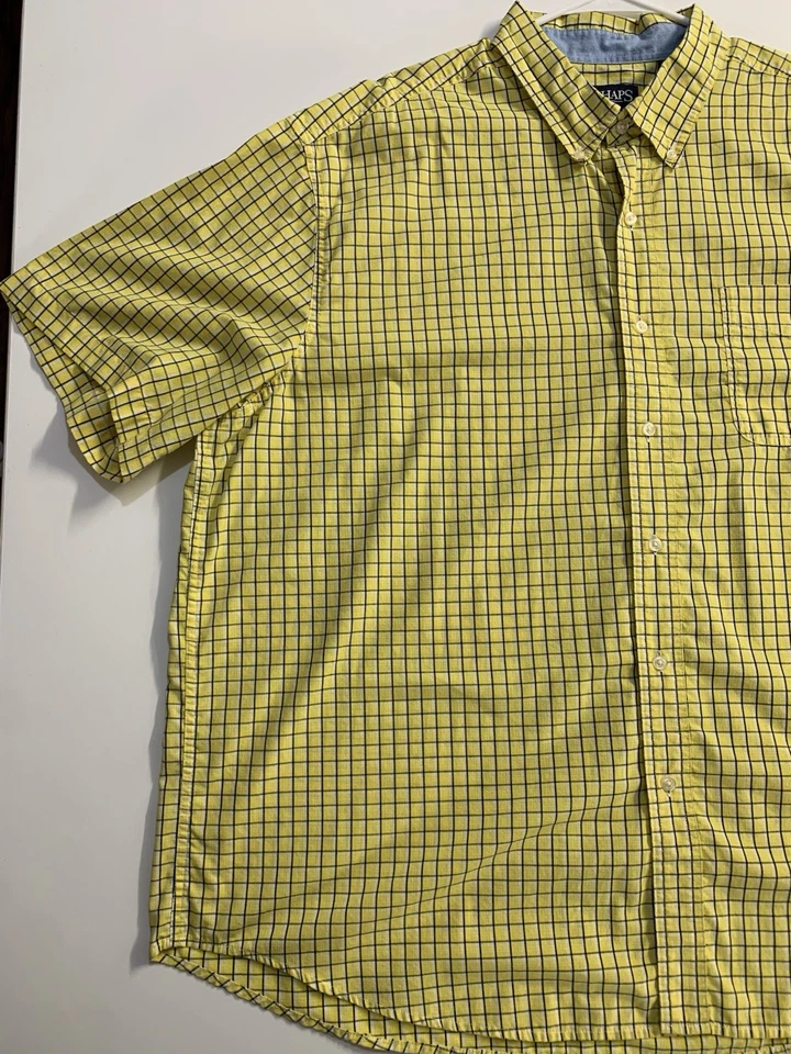 Camisa Chaps Fácil Cuidado Para Hombres 3XB Amarillo Guinga Cuadros GRANDE Abotonada Manga Corta Foto 2 de 4