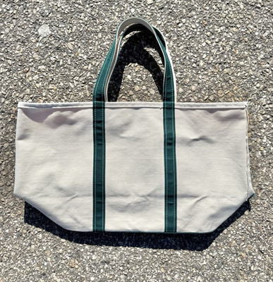 Vintage LL Bean Deadstock Canvas Boat And Tote Shoulder Bag Beige With Green