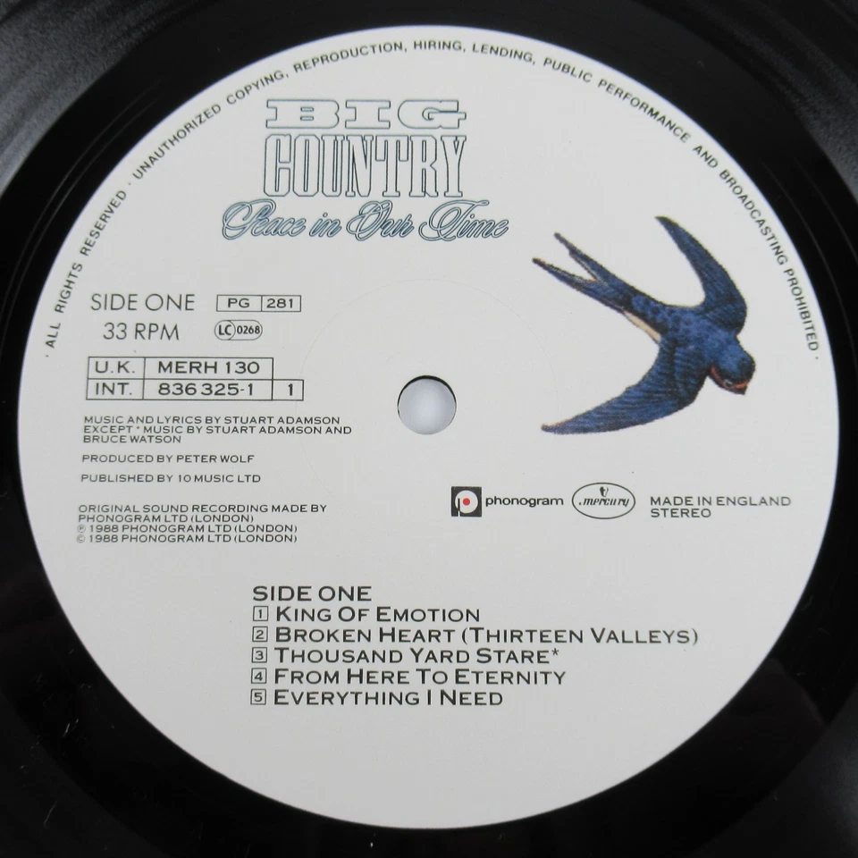 Schallplatte BIG COUNTRY - PEACE IN OUR TIME Album Pop Rock Folk LP 1988 - Bild 4 von 4