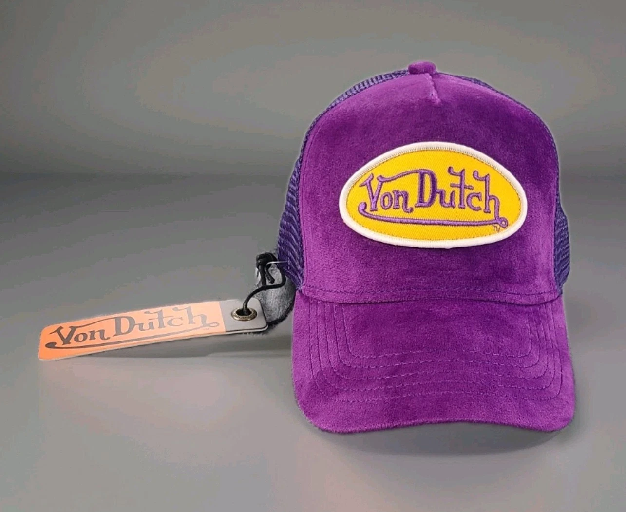 Von Dutch Purple & Yellow Velvet Trucker Hat Logo Snapback Unisex One Size NWT