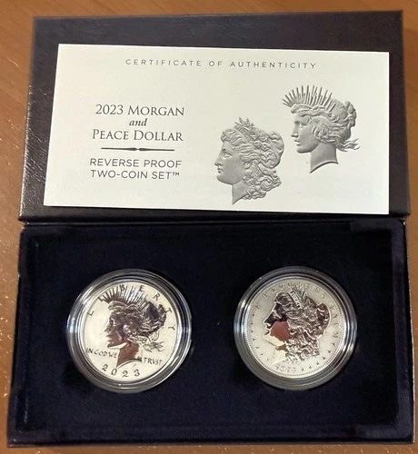 2023 Morgan & Peace Dollar Silver "Reverse Proof" Two-Coin Set With Box And COA