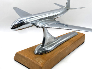 Vintage Chrome Aircraft De Havillard ? showroom desk model ? on wooden plinth