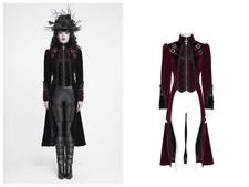 Devil Fashion Gothic Velvet Tailcoat Cross Pendant Lace Metal Buckles Long Coat