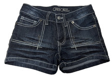 Cherokee Dark Wash Denim Shorts Girls Stretch Bling Size Medium EUC 