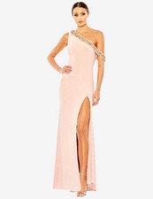 Mac Duggal One Shoulder Pink Maxi Dress Beaded Sequin Slit Lined Size 6