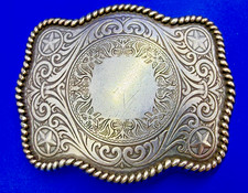 Blank Center Engrave Flower Swirl Tone Filigree Western Belt Buckle Rope Boarder
