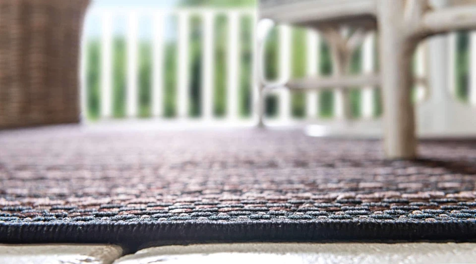 Outdoor Border Collection Area Rug - Checkered (6' x 9' Rectangle, Brown/ Black) - Image 4 of 4