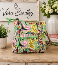 Vera Bradley Tutti Frutti Hipster Crossbody Bag Green Floral Paisley Cotton