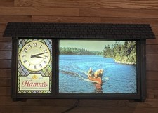 Vintage HAMMS Beer Working Clock Scene O Rama Bar Light Sign Sasha Bear Canoe!