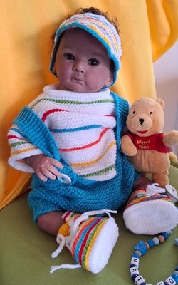 Reborn Baby,  Set bunt, Gr. 50/52, Pullover, Hose, Schuhe, Käppi