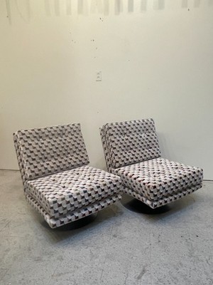 Pair of Milo Baughman for Thayer Coggin Steve Spinner Armless Swivel Lounge Chai