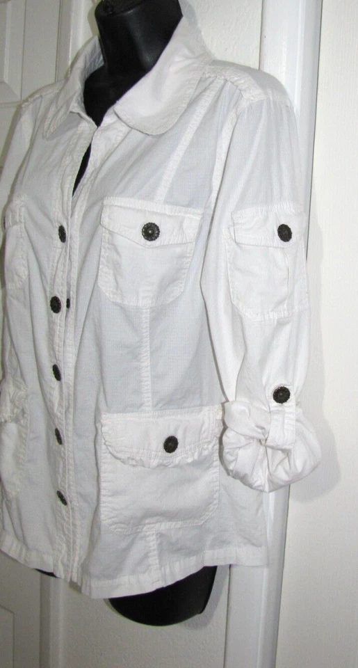 Dressbarn Túnica Chaqueta a Presión Elástica-Algodón Manga con Pestaña Enrollable Volantes Mujeres Blanco L Foto 2 de 4
