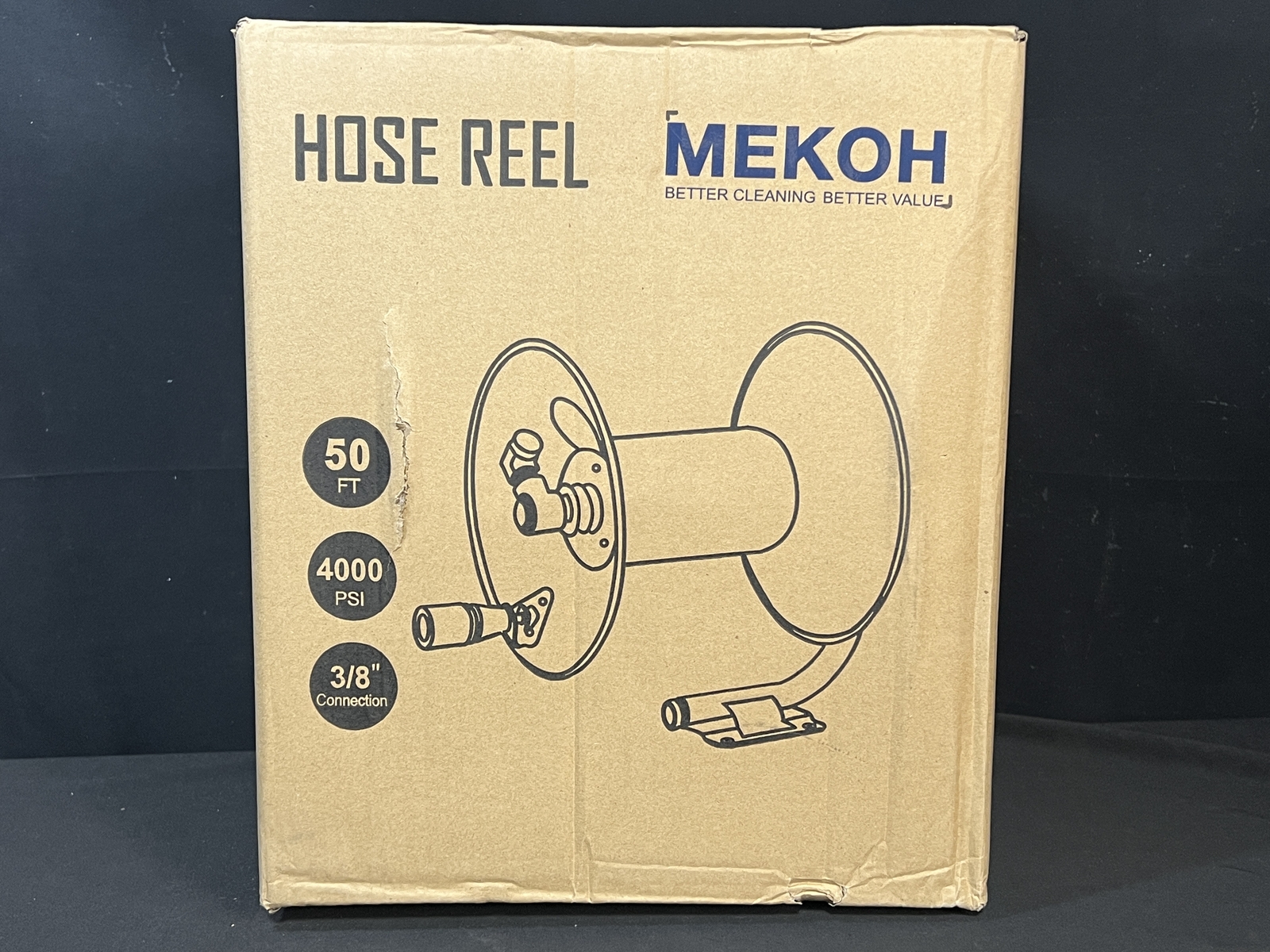 Mekoh Pressure Washer Hose Reel 50ft 4000PSI 3/8" Connection New Open