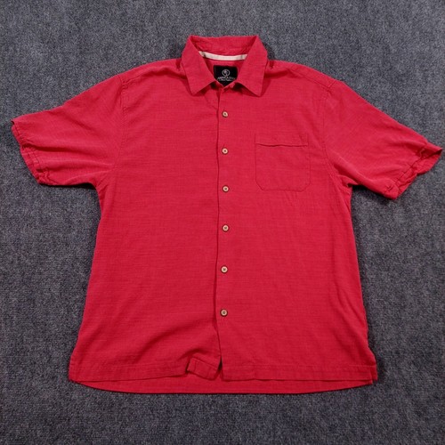Jamaica Jaxx Mens Size Large Coral Pink Hawaiian Shirt Bamboo Buttons 100% Silk