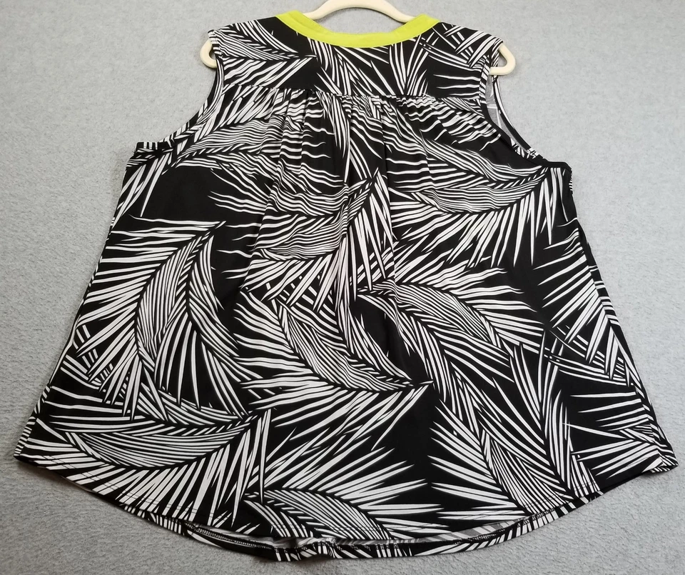 Camiseta sin mangas Avenue para mujer 18 20 negra blanca amarilla hojas de palma elástica primavera Foto 4 de 4