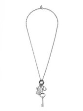 Guess Color Argento Catena, Cristallo Chiave, Lucchetto, G, Grappolo, Collana