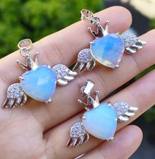 3pcs Opal Pendants Faceted Gems Angel Wings Heart Love Luck Amulet