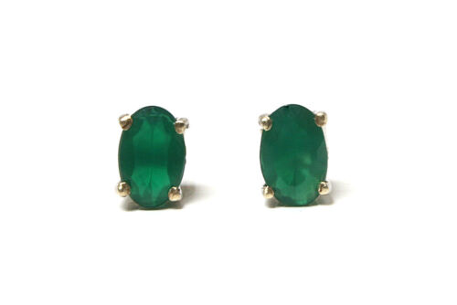 9ct White Gold Green Agate Studs oval Earrings Gift Boxed Made in UK - Picture 1 of 7