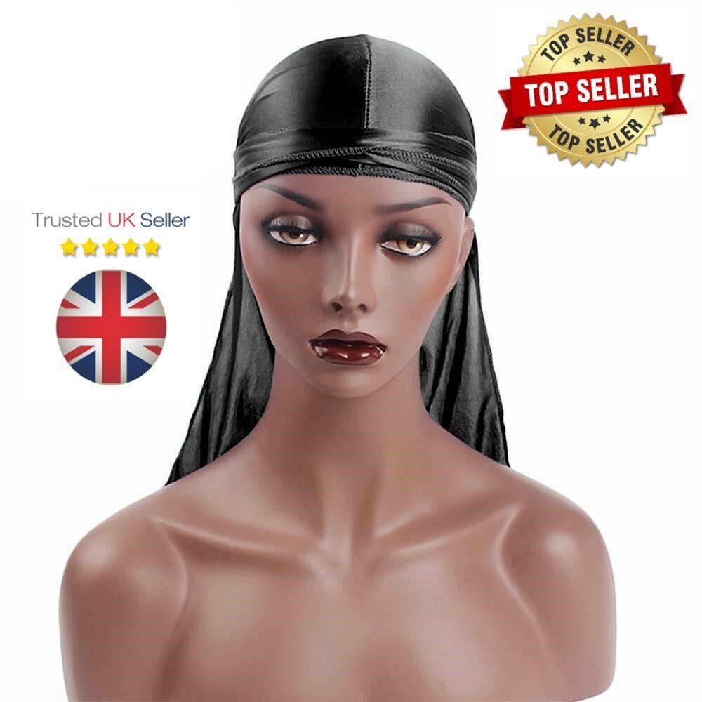 Para hombres Durag Negro Transpirable Ajuste Cierre Atar Deporte Du Rag CABEZA Bufanda Envoltura