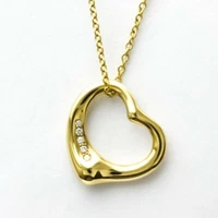 TIFFANY & Co. Elsa Peretti 18K Gold 5 Diamond 16mm Open Heart Pendant Necklace