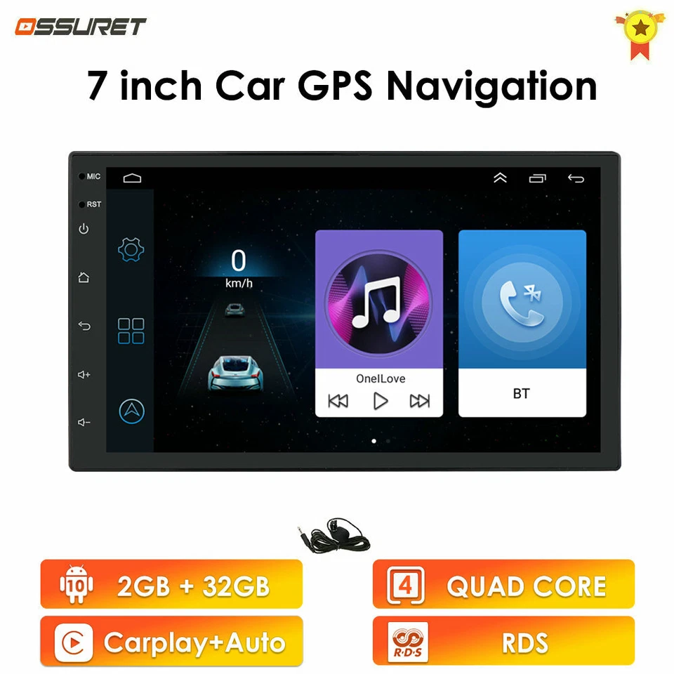 7" Car Radio Stereo Apple/Android Carplay Touch Screen Double 2Din 2+32GB GPS - Image 3 of 4