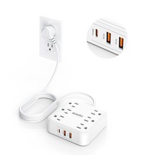 Power Strip with 20W USB Ports, 5 Ft Flat Plug Extension Cord with 6 AC Outle...