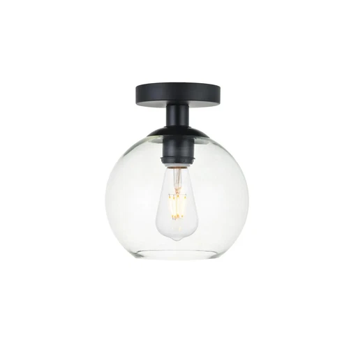 Ceiling fixture black Elegant lighting baxter 8" light semi flush clear globe - Picture 1 of 2