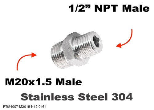 M20x1.5 Male to 1/2" NPT Male Stainless Sensor Adaptor Fittings Conversion - 第 1/4 張圖片
