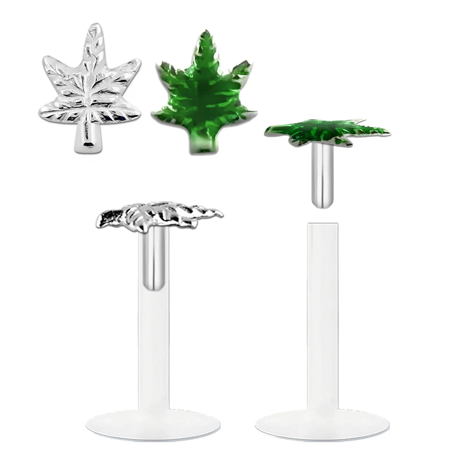 Lippenpiercing Hanfblatt Cannabis Marihuana Bioflex PTFE Helix Tragus Labret - Bild 1 von 1