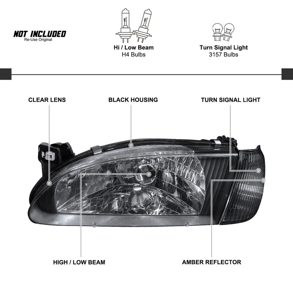 Faros esquineros negros izquierda derecha para Toyota Corolla 1998 1999 2000 4 piezas Foto 3 de 4