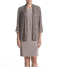 NEW R M RICHARDS BEIGE FLORAL VELVET JACKET NECKLACE DRESS SIZE 16 98