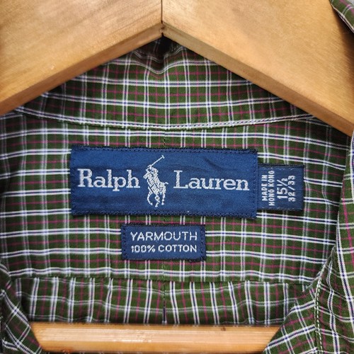 Ralph Lauren Shirt Mens 15.5x32/33 Green Tattersall Check Yarmouth Vintage - Picture 6 of 10