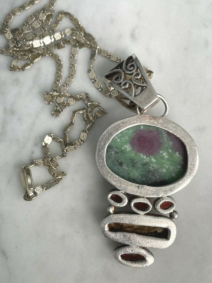 LARGE BEAUTIFUL MULTI-GEM PENDANT STATEMENT NECKL… - image 5