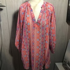 Urban mangoz women’s tunic top orange long tab sleeve V-neck sheer size XL