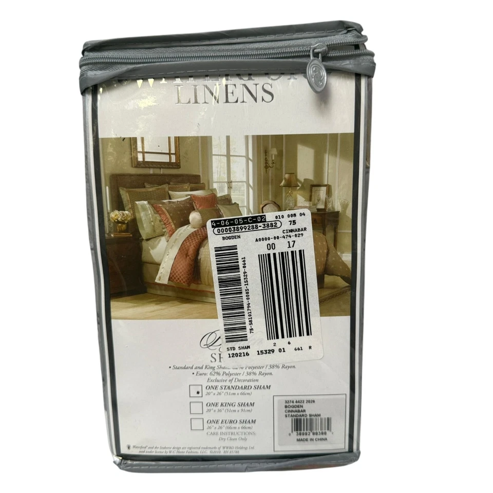 Funda de Almohada Waterford Bogden Cinabrio One Standard Sham Satén Lujo NUEVA Foto 4 de 4