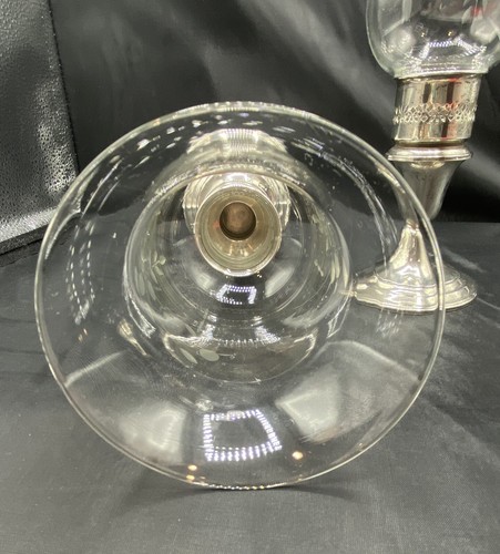 Coppia di globi Gorham argento sterling portacandele vetro inciso tonalità uragano - Foto 10 di 17