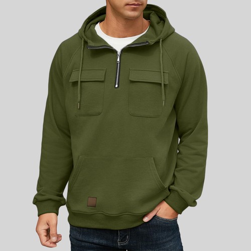 Hooded Men Solid Fleece Hoodie Pullover Plain Sweatshirt Workwear Shirt Tops Tee - Picture 16 of 31