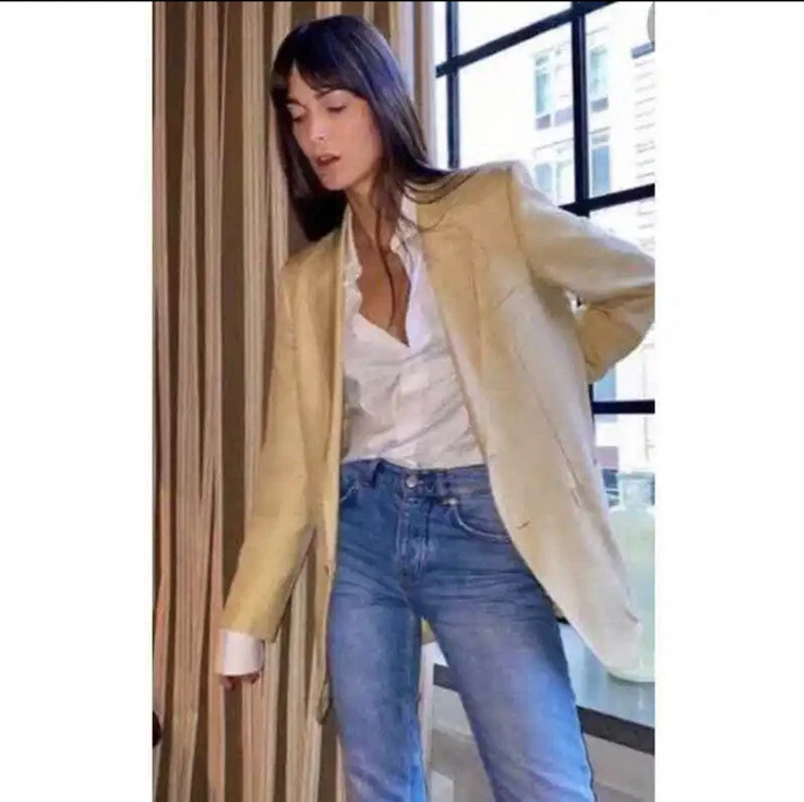 Chaqueta Blazer JOIE Vegana Imitación Cuero Tostado Talla XL Foto 4 de 4