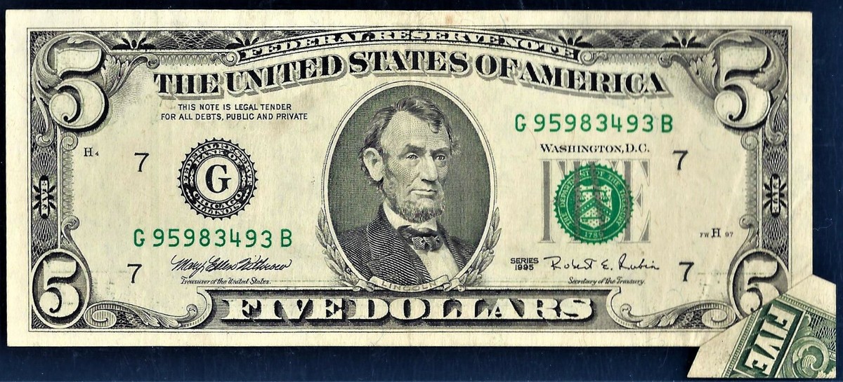 1995 $5 FW Error Pre-Back Print Foldover Error PCGS 53 PPQ Over