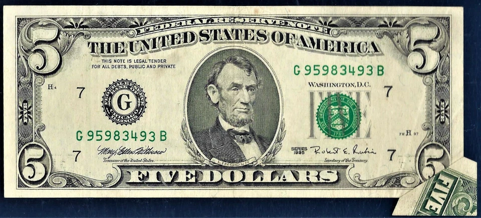 1995 $5 FW Error Pre-Back Print Foldover Error PCGS 53 PPQ Over Fold US Banknote - Image 4 of 4