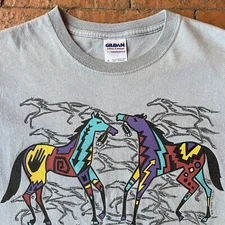 Vintage Gildan Ultra Cotton T Shirt Size Small Short Sleeve Southwestern Horse T