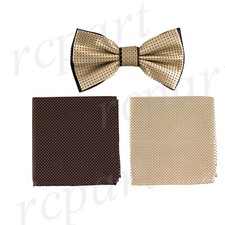 New Brand Q formal Men's Pre-tied Bow tie  2 hankie begie brown check wedding