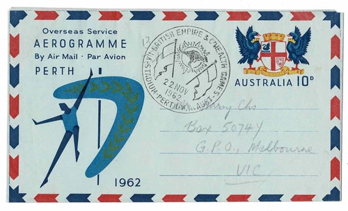 Australia 1962 British Empire Commonwealth Games Pictorial 10d Perth Aerogramme