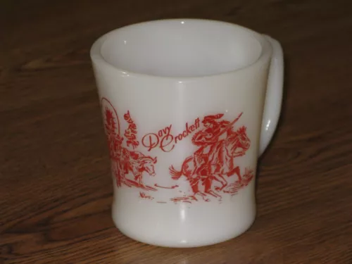 1950's DAVY CROCKETT WILD WEST CHARACTER VINTAGE FIRE KING MILK GLASS CHILDS MUG