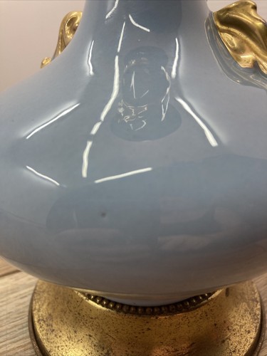 Antique Lamp Deco Nouveau Boudoir Bedroom Cottage Shabby WORKS Blue Gold - Picture 11 of 15