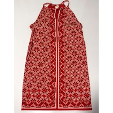 Max Studio Red White Geometric Tile Print Halter Mini Shift Dress Womens Medium