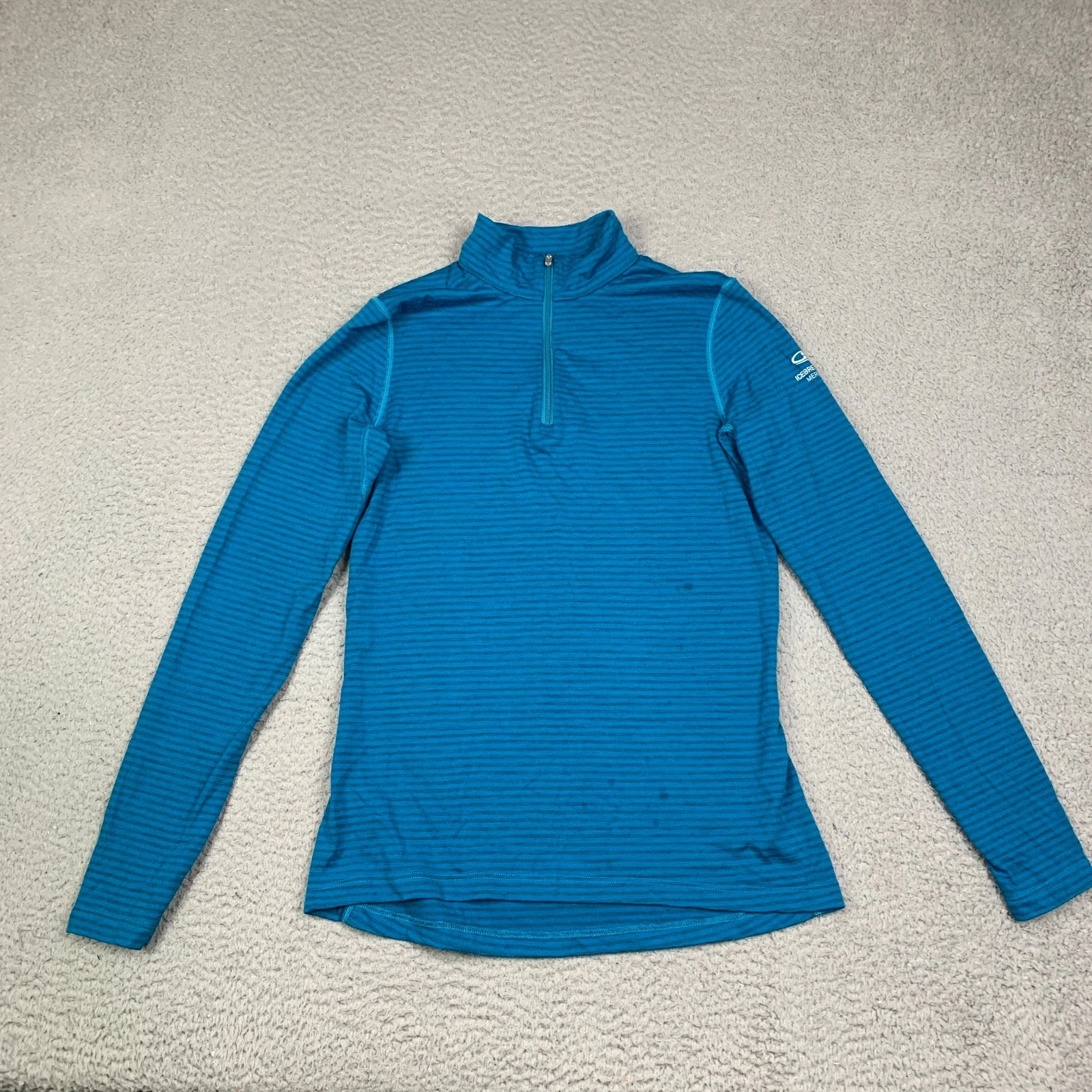 Ice Breaker Merino 200 Top Women’s Size Medium 1/4 Zip Teal Striped Base Layer