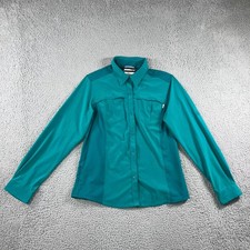 Columbia Omni Shade Button Up Shirt Women Large Teal Roll Tab Sleeve Outdoor