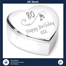 Elegant 80th Birthday Heart Trinket Box Engraved Keepsake Gift Her 6x6.5 CM
